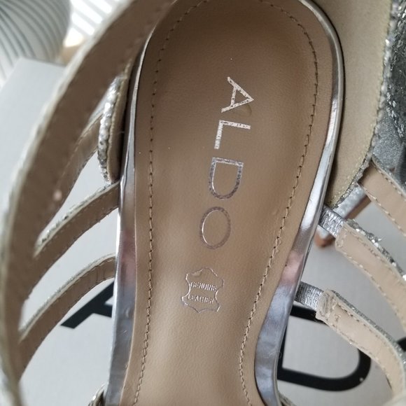 Aldo Silver Strappy Leather Heeled Sandals - Picture 5 of 7